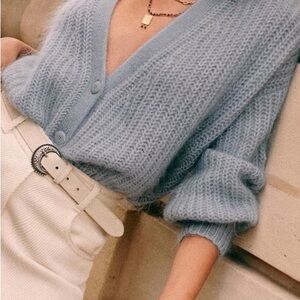 Sezane Achille Cardigan, XS, Light Blue, Excellent